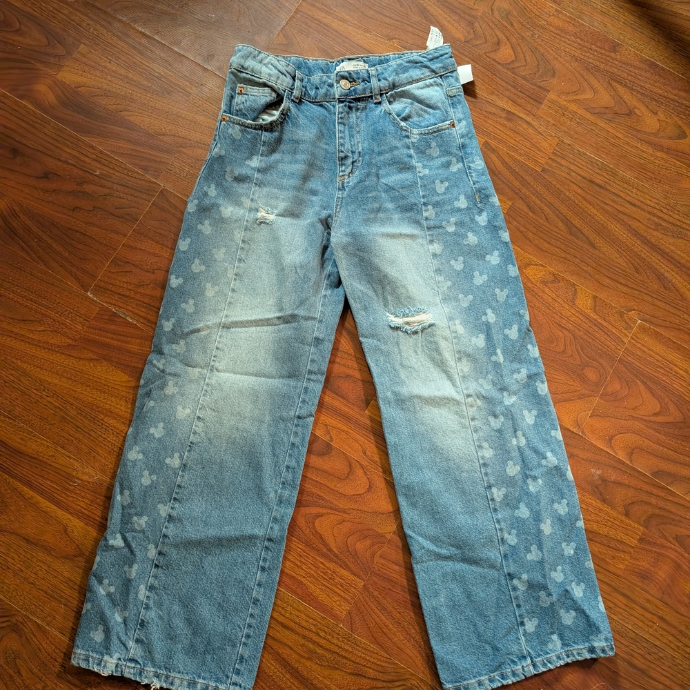 ZARA X DISNEY Mickey Patterned Blue Jeans